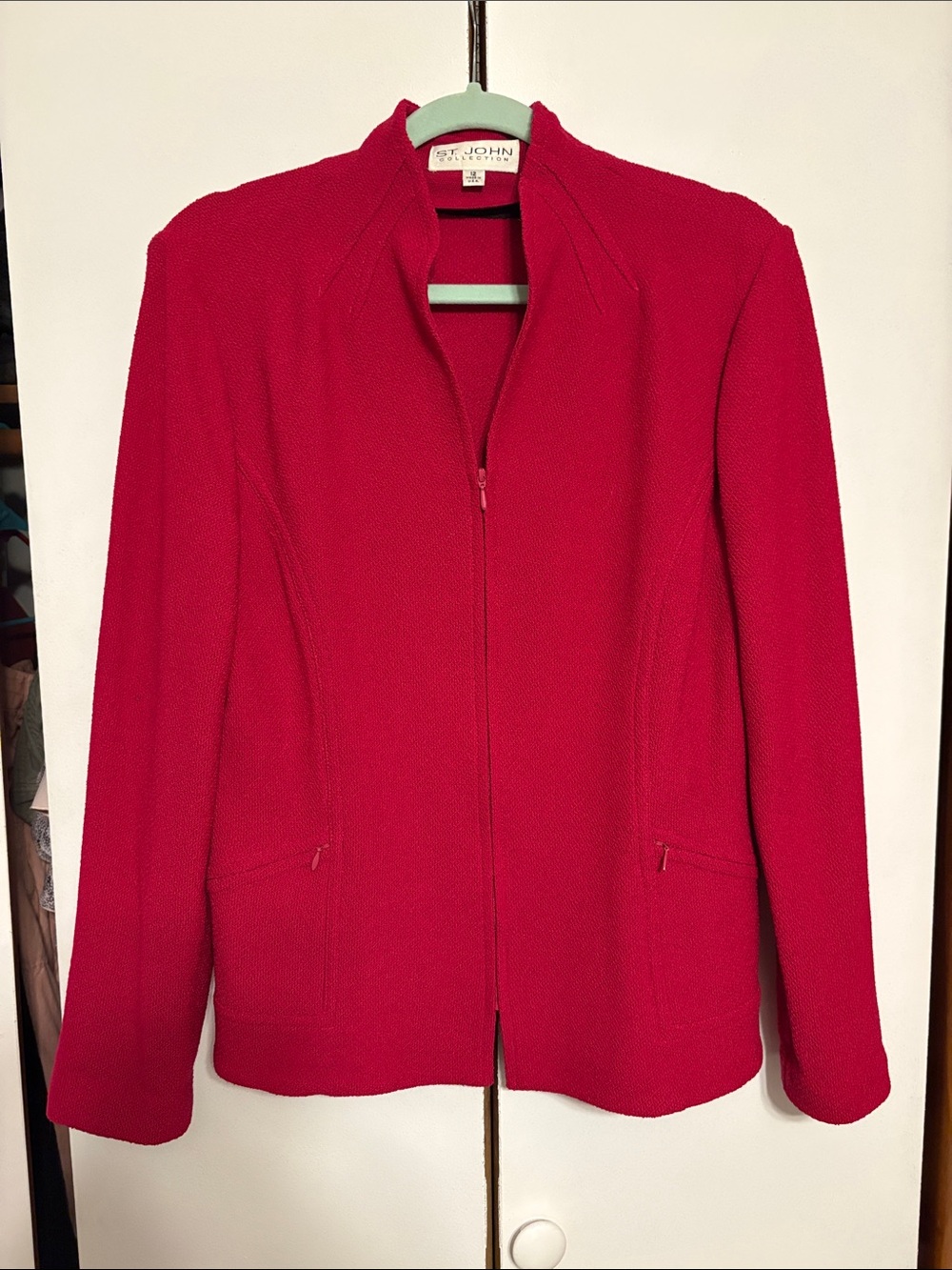 St. John’s collection, fuchsia pink Santana knit jacket, blazer